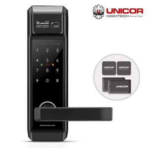 유니코 무타공 디지털도어락 렉스2 카드키4개+번호키 즉시잠김(잠금속도조절가능) 이중잠금 생활방수 전기충격방지 라이팅 허수기능 강력한 내구성 현관문 도어록 주키형