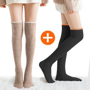 2개세트 극세사 수면양말 무릎위 긴 롱 양말 임산부 스타킹
