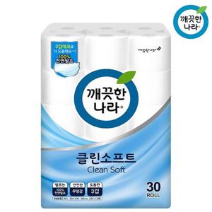 [땡큐온]깨끗한나라 클린소프트 3겹데코 엠보싱 30M 30롤 x1팩