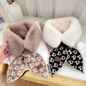 겨울 여성미니 쁘띠 리본 니트 퍼 D패턴 목도리