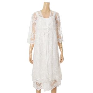 [비비안(언더웨어)]프리미엄화이트 올망사 꽃자수 시스루 여성 7부소매 망사가운GW8826E