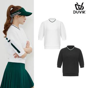 [듀빅]듀빅 여성 브이넥 배색 니트 5부 티셔츠 DE1WTS111