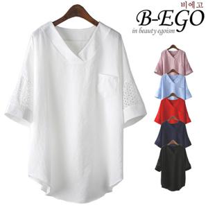 [비에고]C580_소매 펀칭 롱 블라우스