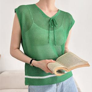 샵앤) 리본 크로셰 국산 여성 니트 조끼 21DS-WVS-3426-베이지