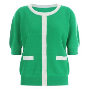 샵앤) 배색 루즈핏 여름 린넨 니트 가디건 FRB-WCD-11972-그린