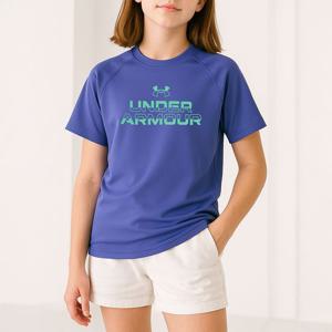 [언더아머]언더아머 UA 테크 스플릿 워드마크 K 여성 아동 주니어 반팔티 퍼플 블루 1383010-561