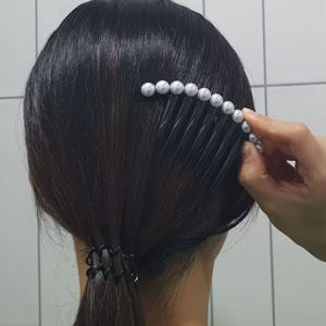 올림머리 일자형 진주 헤어빗핀 비녀 뒤꽂이