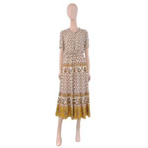 [숲]반팔 프린트 허리끈조절 롱원피스 SA6OP31