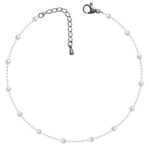 [미니아트] 베이직 펄 써지컬 글라스 진주 기본 실버 패션 발찌