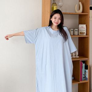 샵앤) 빅사이즈 드롭숄더 반팔 롱 원피스 AMI-WDR-3337-핑크