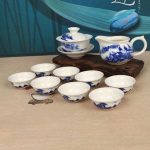 청화백자 산수화 개완 개합 다기세트