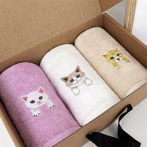 송월 야옹프렌즈 세면타월 3매선물세트(크라프트)