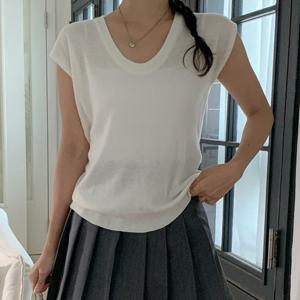 샵앤) 여성 U넥 캡소매 무지 니트 티셔츠 JLE-WKN-3638-아이보리