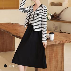 [클라셰]클라셰 트위드플레어무드원피스+가디건SET_B4F0152