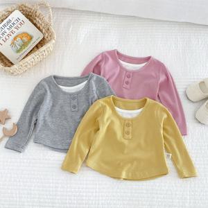 [조이멀티][조이멀티] 단추라운드 아동 골지 긴팔티셔츠 205471