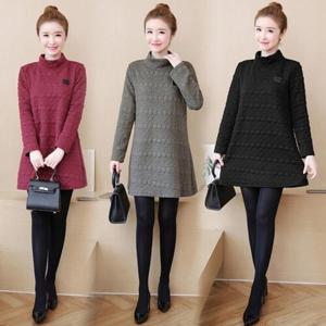 [끌레아]F90403 루즈핏 엠보 미니 폴라 하이넥 원피스 롱티