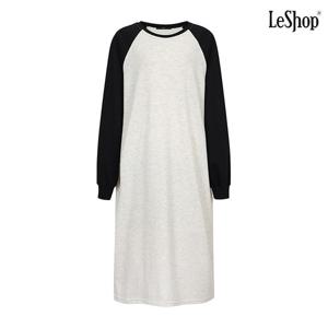 [르샵]나그랑 라운드 배색 캐주얼 긴팔 롱 원피스 (DO3OW017A)