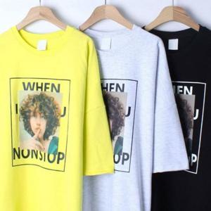 305O307S 파마걸 나염 오버 의류 반팔티 빅사이즈