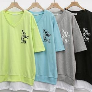 307P426S 배색 반팔티 빅사이즈 노원 롱 브이