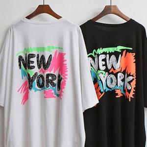 의류 여성큰옷 반팔티 네온 307O453S 오버 스케치 빅