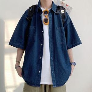남자셔츠 청남방 데님셔츠 오버핏 진청 연청 반팔티