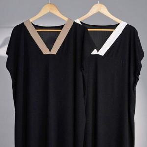 브이넥 307L063S 여성큰옷 빅사이즈 원피스 배색 빅사