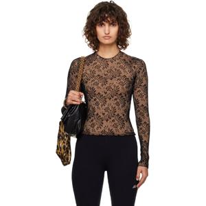 25 FW 발렌시아가 여성 블랙   베이지 레이스 크루넥 티셔츠 242342F110000