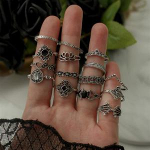 실버 엔틱 패션 데일리 반지세트 15pcs 블랙