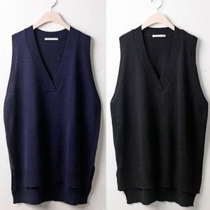 브이 언발 박시 니트 조끼 312w120S 빅사이즈 여성