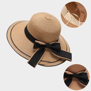 더운 여름 넓은 챙 큰리본 포인트 밀짚 비치캡