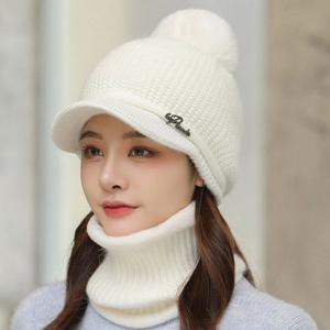 여성 귀여운 방울털 부드러운 니트 캡비니 워머 세트