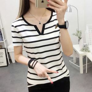 여성 앞트임 스트라이프 반팔티 ORK-142