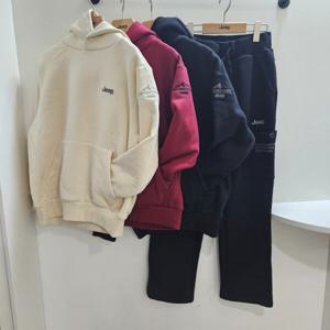 [지프키즈]24신상공용키즈  기모 소매자수후드티 팬츠셋업KP4THU