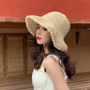 여성 왕골모자 레이스 밀짚모자 러블리 버킷햇 벙거지
