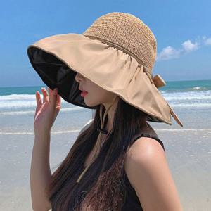 여성 와이드 리본 버킷햇 썬캡 빅사이즈 벙거지모자