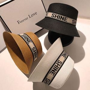 여성 캐주얼 왕골 여름모자 레터링밴 밀집 버킷햇