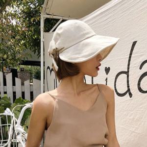 3컬러 리본 러블리 린넨 버킷햇 산책모자 바캉스룩