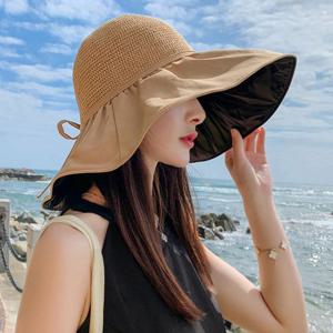 여성 밀집 스타일 뒷머리 리폰 포인트 캐쥬얼 버킷햇