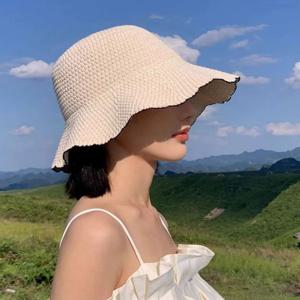 여자 여름 꽃잎테두리 버킷햇 밀짚모자 왕골모자 라탄