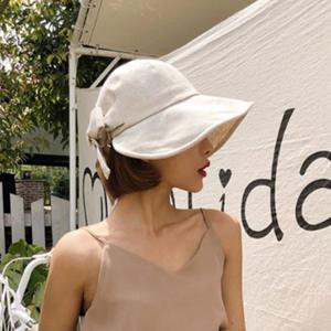 여성 네튜럴 감성 자외선 린넨 바캉스 리본 버킷햇