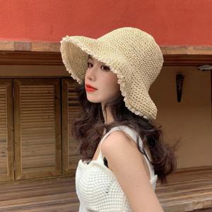 여자 소녀 레이스 밀짚모자 돌돌이 왕골모자 라피아햇