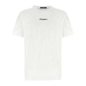 돌체앤가바나 콘트라스팅 프론트 로고 자수 티셔츠 G8RN8ZG7NUB