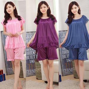 여자 투피스 쿨 부드러운 실크 잠옷 레이스 포인트