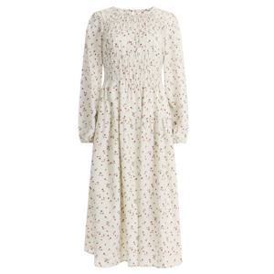 샵앤) 봄신상 여성 라운드넥 스모크 잔꽃 간절기 블라우스 롱 원피스 TH-U-WDR-20273-아이보리