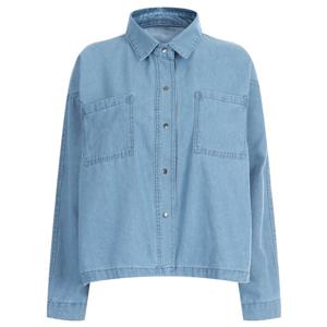 샵앤) 여성 카라넥 크롭 포켓 가오리핏 언발 남방 데님 셔츠 JVL-WBL-20280-연청