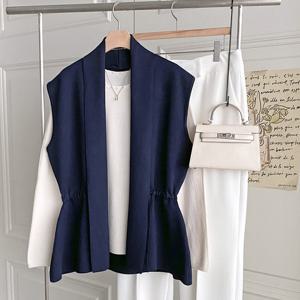 샵앤) 여성 턱시도 베스트 정장 허리 리본끈 레이어드 니트 조끼 DGB-WVS-4195-네이비