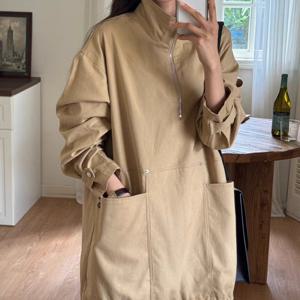 샵앤) 여성 반집업 빅포켓 스트링 아노락 미니 원피스 21DS-WDR-4154-베이지