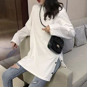 여성 봄 여리여리 옆라인 찬추 롱 긴팔 티셔츠