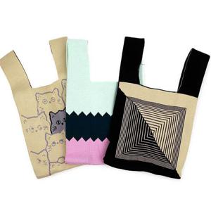 니트 손가방 지그재그 손목 가방 천 귀여운에코백