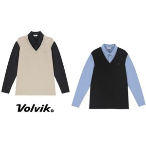 볼빅 남성 골프 우븐믹스 이중에리 긴팔 티셔츠 VMTSP202